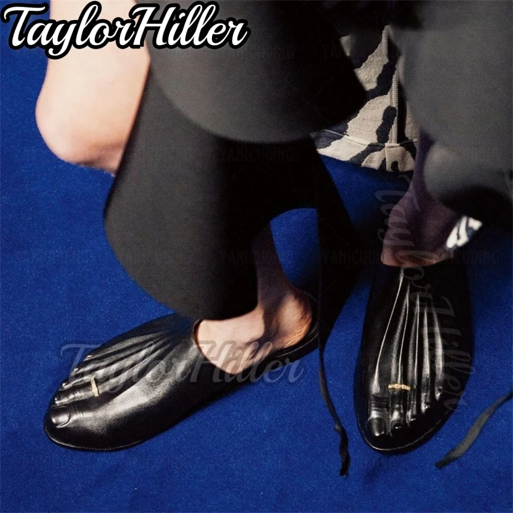 Luxury Golden Five Fingers Mule Sandals Solid Fashion Women Slip On Slippers 2026 New Spring Summer New Slides Outer Lady Shoes