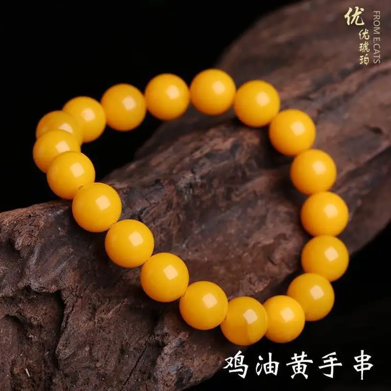 in chicken fat yellow, vintage round beads, single-strand bracelet, new amber for men and women, natural am