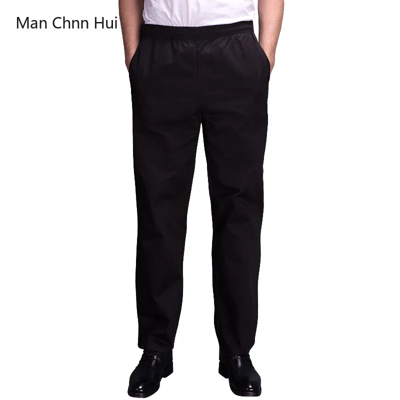 

Chef Uniform Restaurant Pants Summer Thin Kitchen Trouser Chef Pants For Men Black Elastic Waist Bottoms Food Service Pants