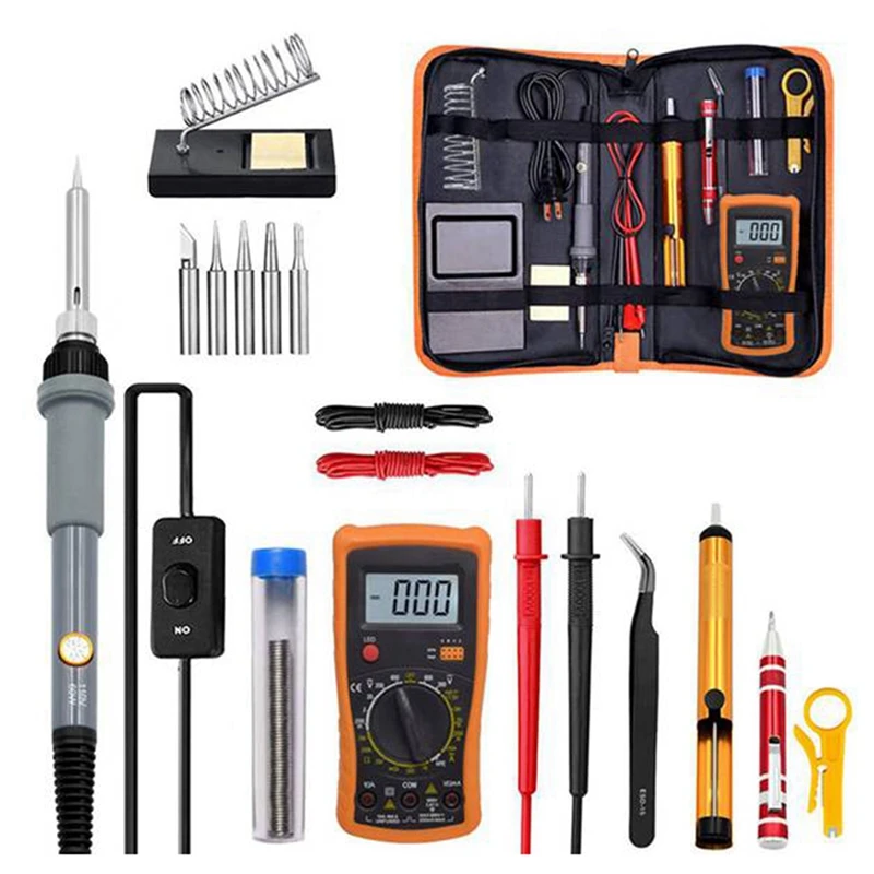 مجموعة مكواة لحام كهربائية بدرجة حرارة ثابتة ، مجموعة قابلة للتعديل ، قابس أوروبي ، 19 في 1 ، 60 واط