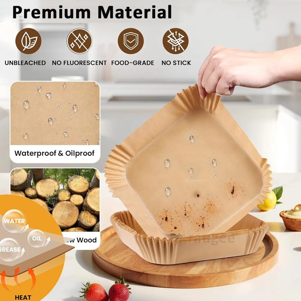 100pcs Air Fryer Paper Liners Disposable Non-Stick Parchment Paper Waterproof Oil-Proof Square Round Liners for Baking Roasting