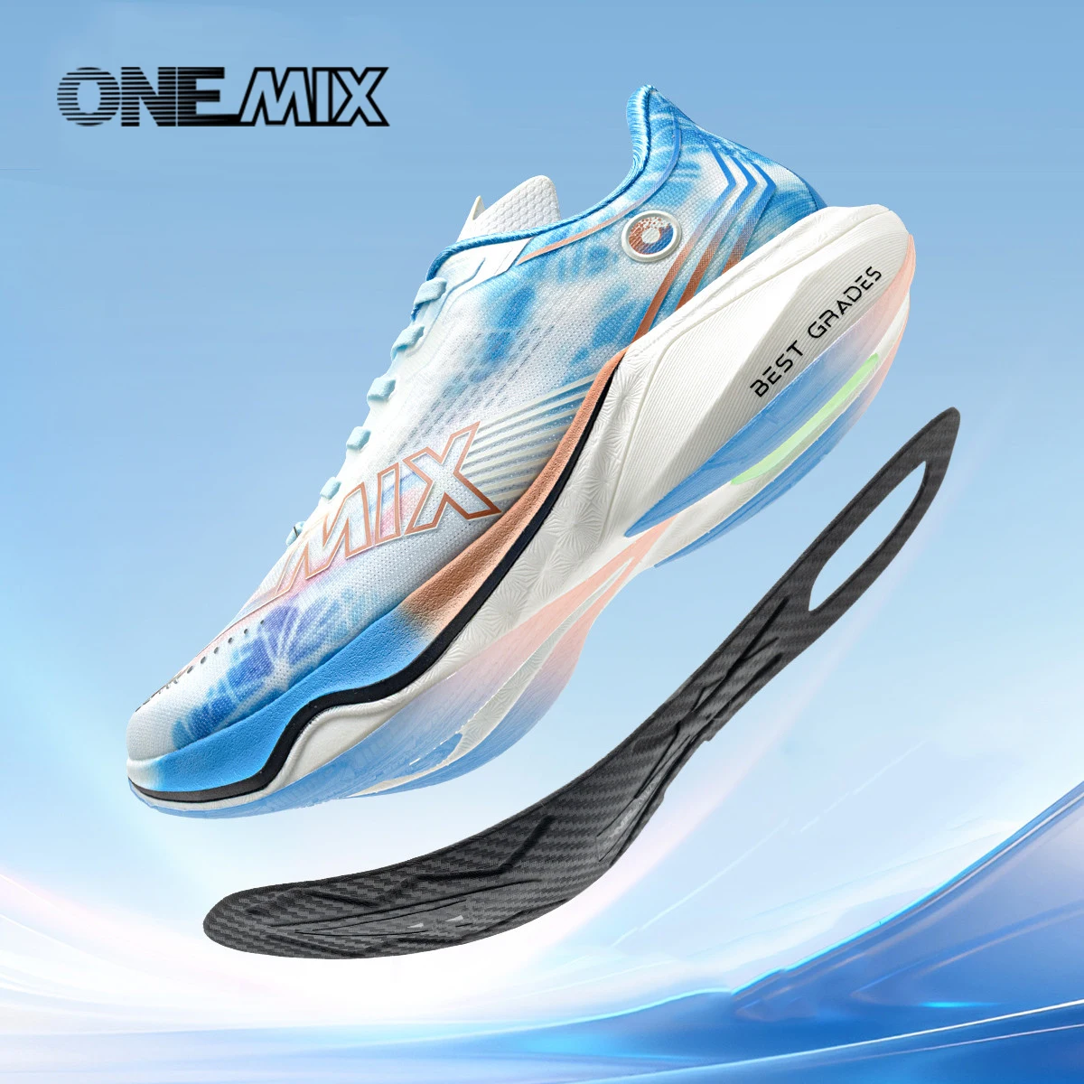 ONEMIX 마라톤 나일론 카본 보드 러닝 레이싱 슈즈, 전문적인 안정적인 지지력, 충격 완화, 초경량 리바운드 맨 스니커즈 썸네일 2