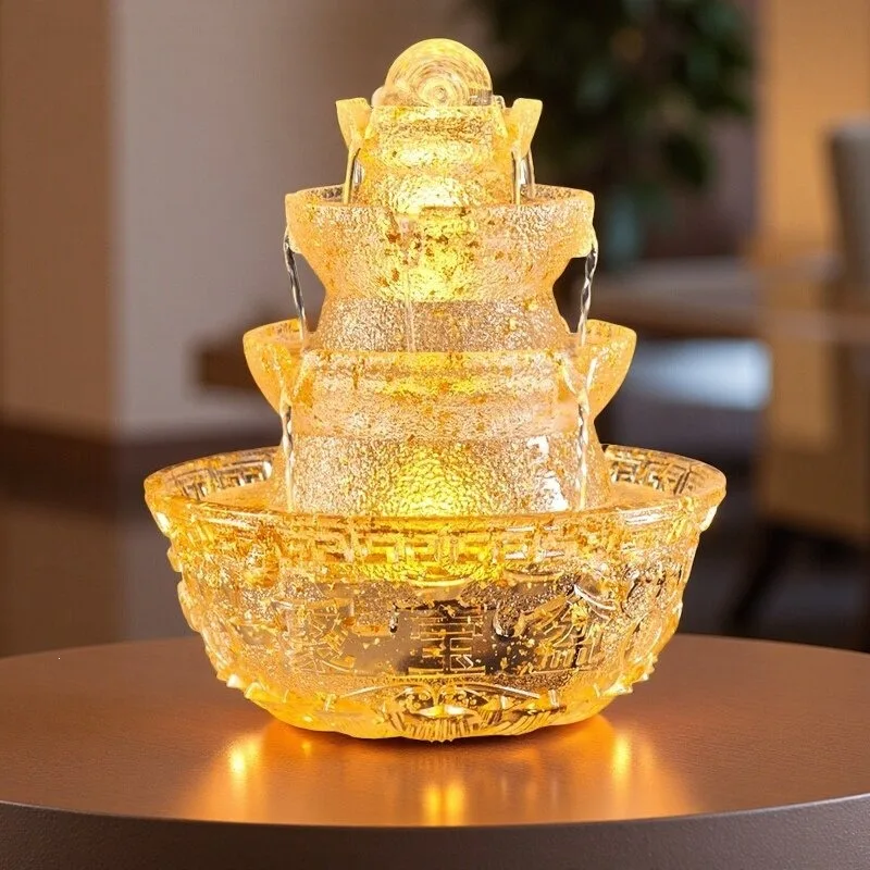 Unplugged water flow ornament circulating water living room Bafanglaicai USB rechargeable battery feng shui wheel turns crystal