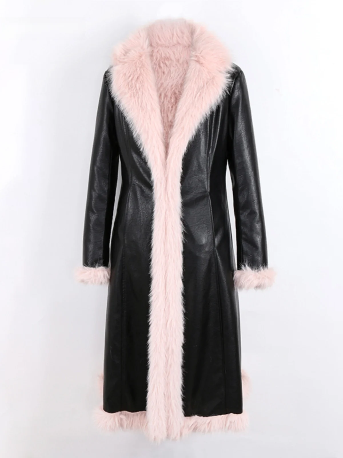 

Женское утепленное зимнее пальто Nerazzurri из искусственной кожи с меховой подкладкой, модная верхняя одежда для повседневной носки