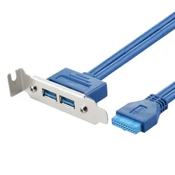 2 Ports USB 3.0 Female Back Panel To Motherboard 20pin Header Connector Cable Adapter with PCI Slot Plate Bracket 50cm