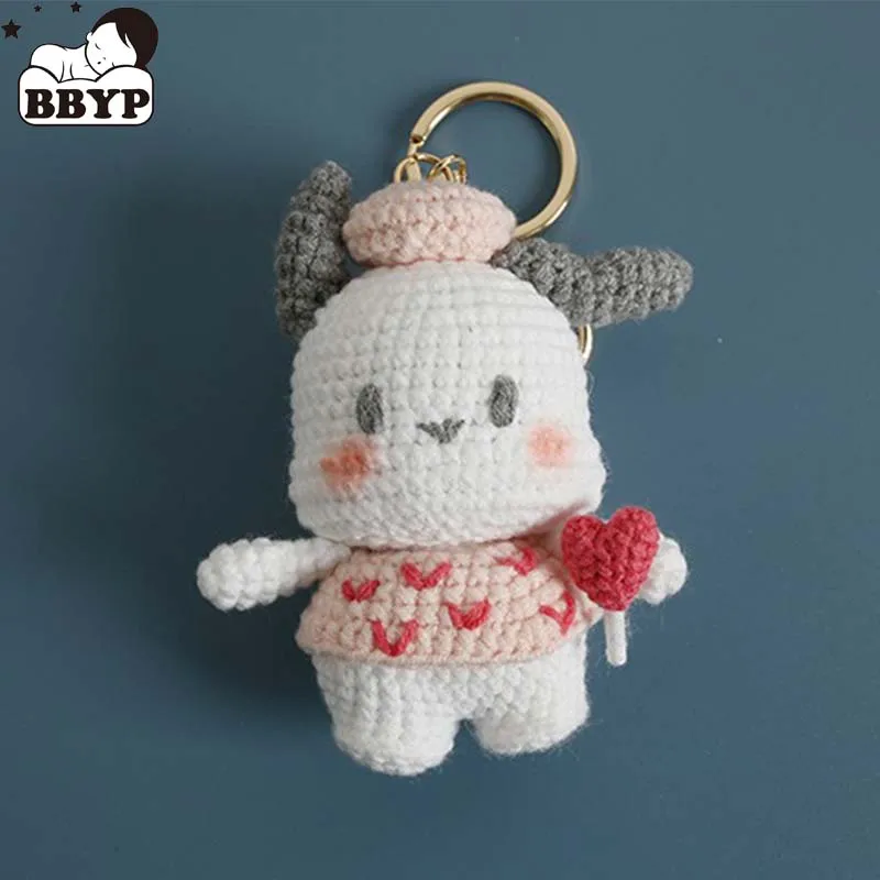 수제 매력적인 캐릭터 캔디 화이트 강아지 인형 키체인, 귀여운 캐릭터 인형 자동차 및 가방용