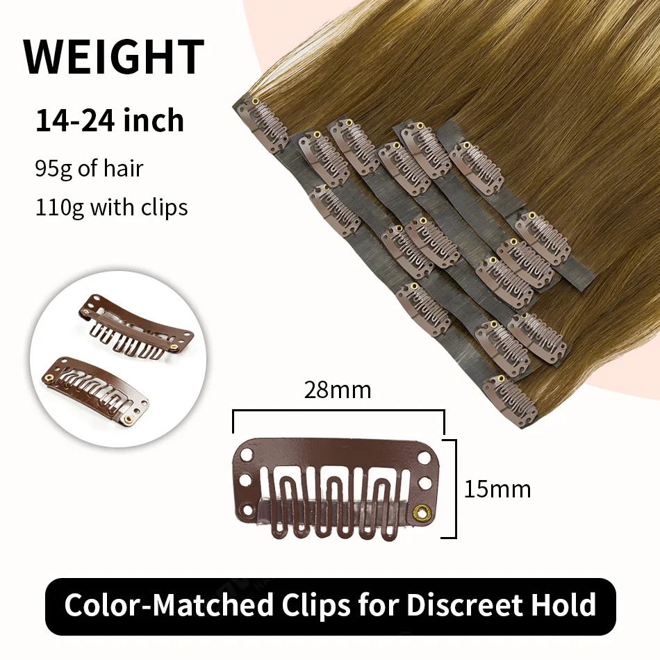 7 Pieces Real Human Hair Clip Ins 14-22Inch 110g Hard Invisible PU Weft Remy Hair Black Brown Golden Brown Highlight Extensions