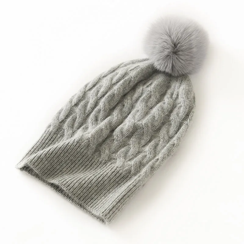 Wysokiej jakości czapki zimowe kaszmirowe damskie na co dzień miękkie grube kaszmirowy, dzianinowy czapki Beanie Fashion Solid futrzany pompon