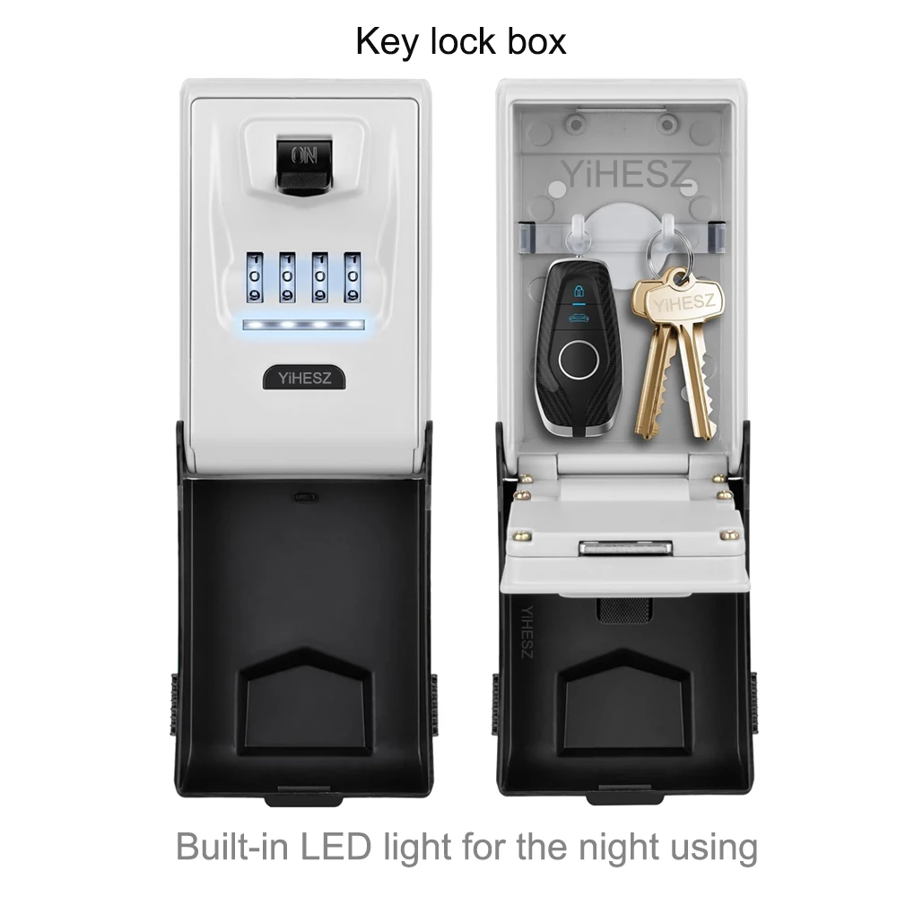 Dialing Wheel Password Key Lock Box Security Key Safe Waterproof Outdoor Mini Safes Small Lock Box Built-in LED Light For Night