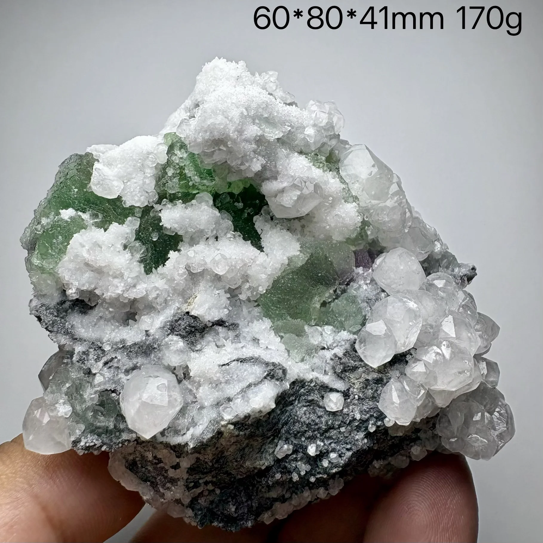 Natural materials: Fluorite and calcite coexist. Crystal mineral specimens. Mineral collection items. Fluorite, crystal clusters