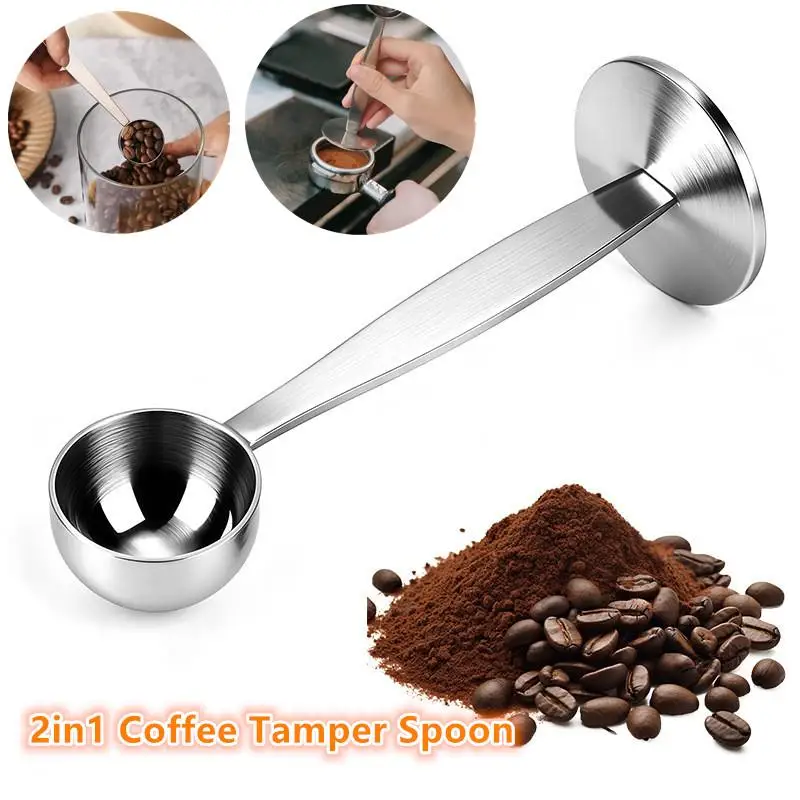 1PC 2-In-1 Stainless Steel Coffee Scoop Tamper 15/20/30ml Dual-Purpose Powder Hammer Measuring Spoon For Home Office Cafe