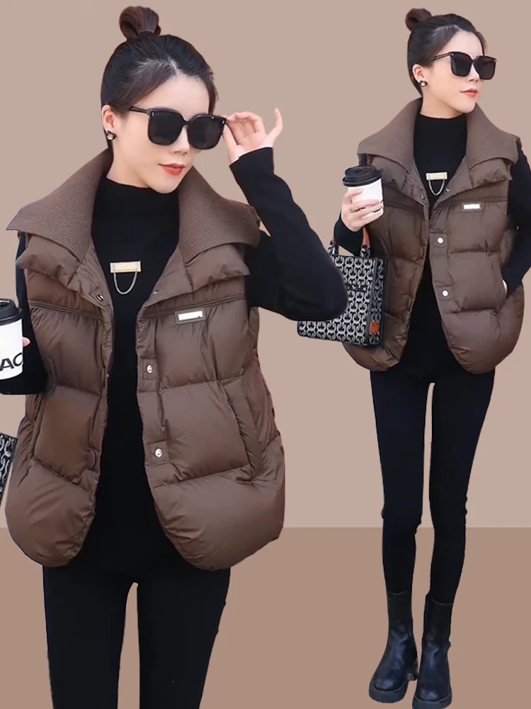 Women's Loose Knitted Slimming Patchwork Warm Vest Autumn Winter New Style Korean Version Fashion Outerwear Commute Style