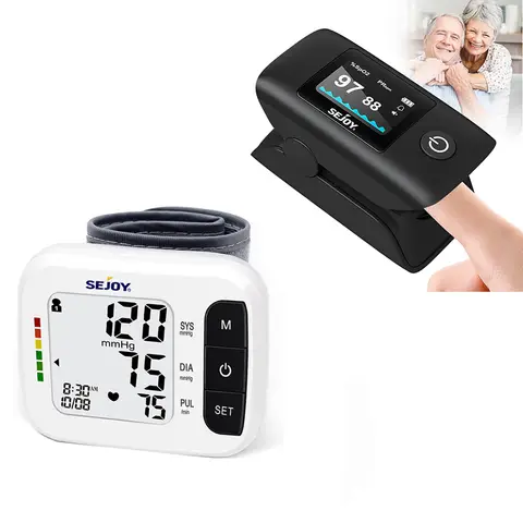 Sejoy Digital เครื่องวัดความดันโลหิตที่ข้อมือ & Finger Pulse Oximeter OLED ความอิ่มตัวของออกซิเจนในเลือด, Heart Rate Meter BP Monitor