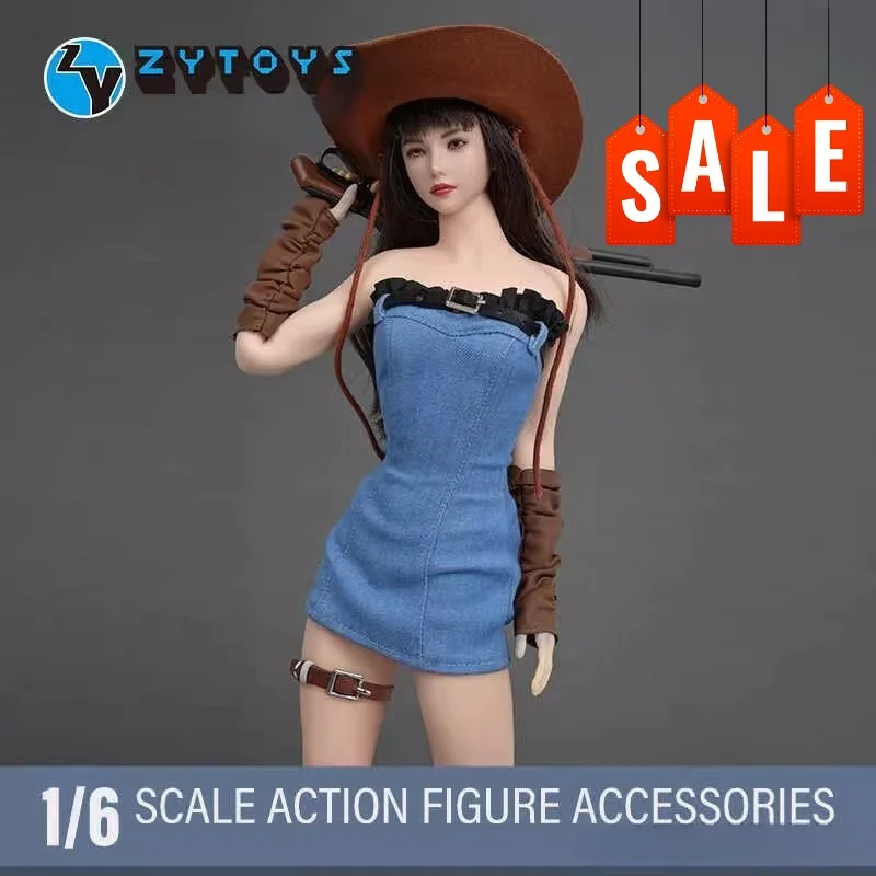 

Комплект одежды для 12-дюймовых фигурок: джинсовое платье без бретелек, шляпа, в стиле вестерн, масштаб 1/6, модель ZY5058