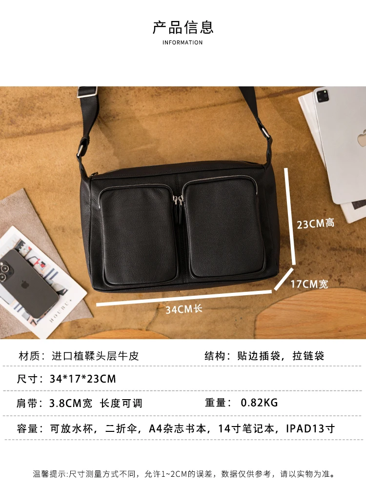 PNDME casual first layer cowhide men's large-capacity crossbody bag weekend travel luxury genuine leather laptop shoulder bag