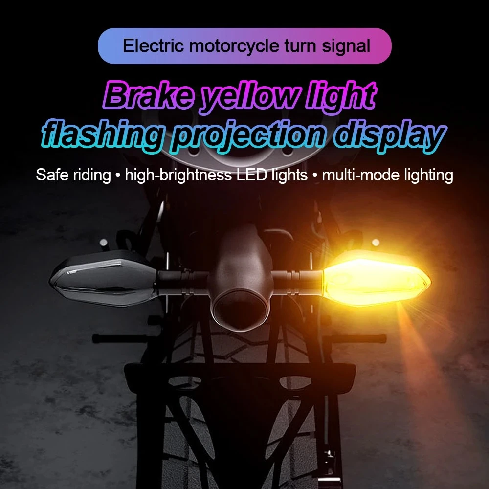 2Pcs Motorcycle LED Turn Signal Lights Universal DRL Color Amber Flowing Blinker Indicator Flashing Tail Lamp Projection Lamp