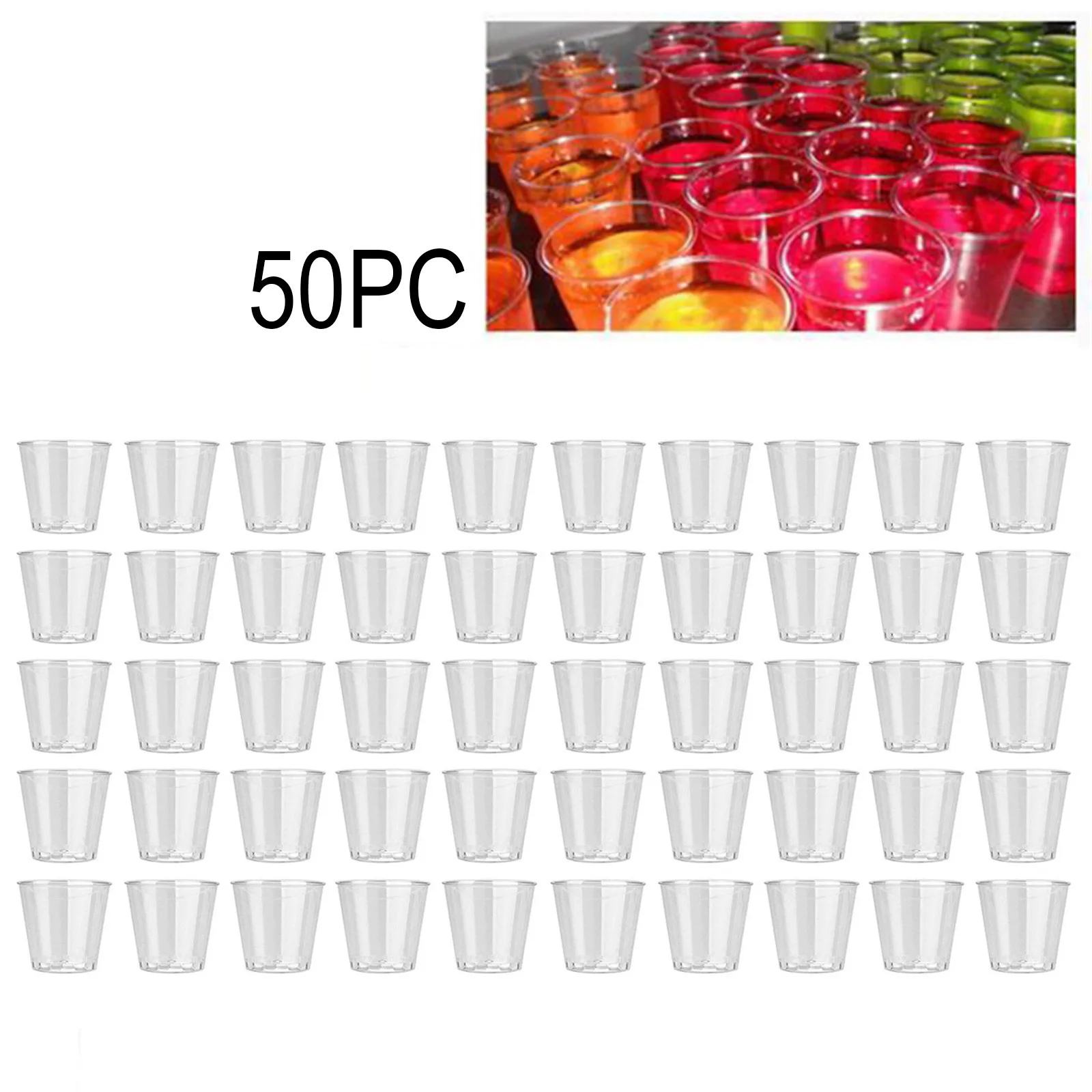 100 Stück Mini durchsichtige Plastik Einweg Party Schnaps gläser Gelee Tassen Becher Geburtstag Küche Zubehör
