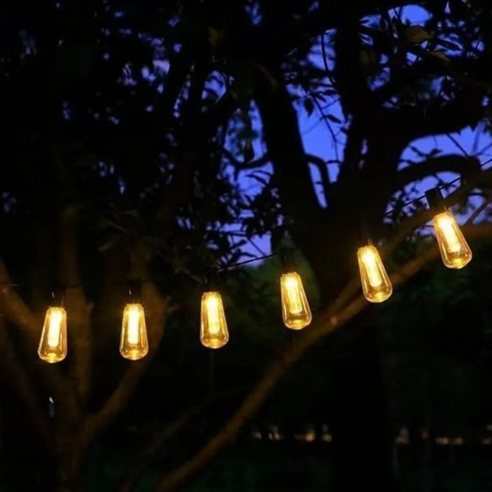 8 Lighting Modes Solar String Lights Retro Waterproof LED Fairy Light String Bulb Shape Shatterproof LED Hanging Light