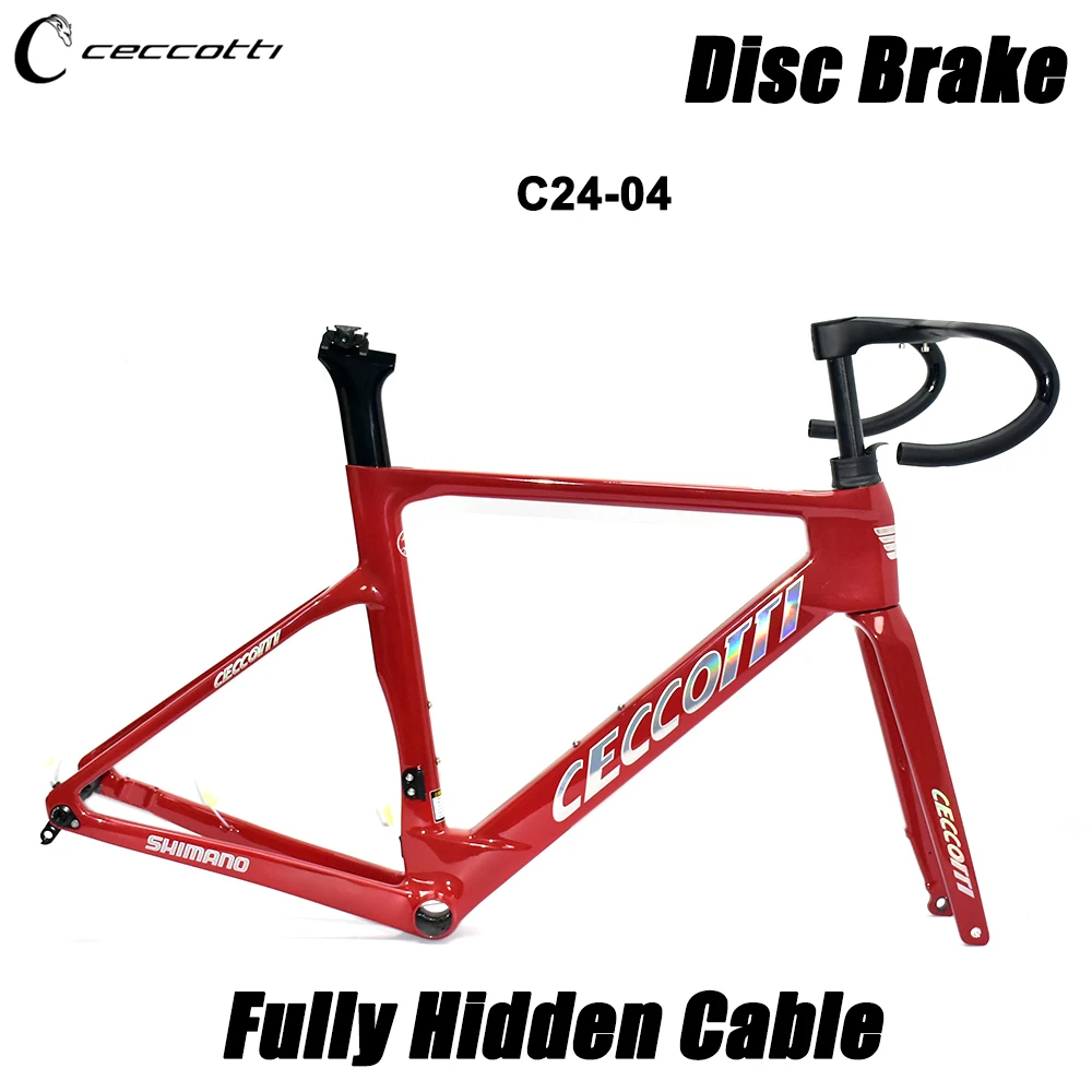 

700C Wheels Carbon Fiber Road Bike Frame, Disc Brake Bicycle Frameset Road Cycling Racing with Handlebar Bicycle Frames