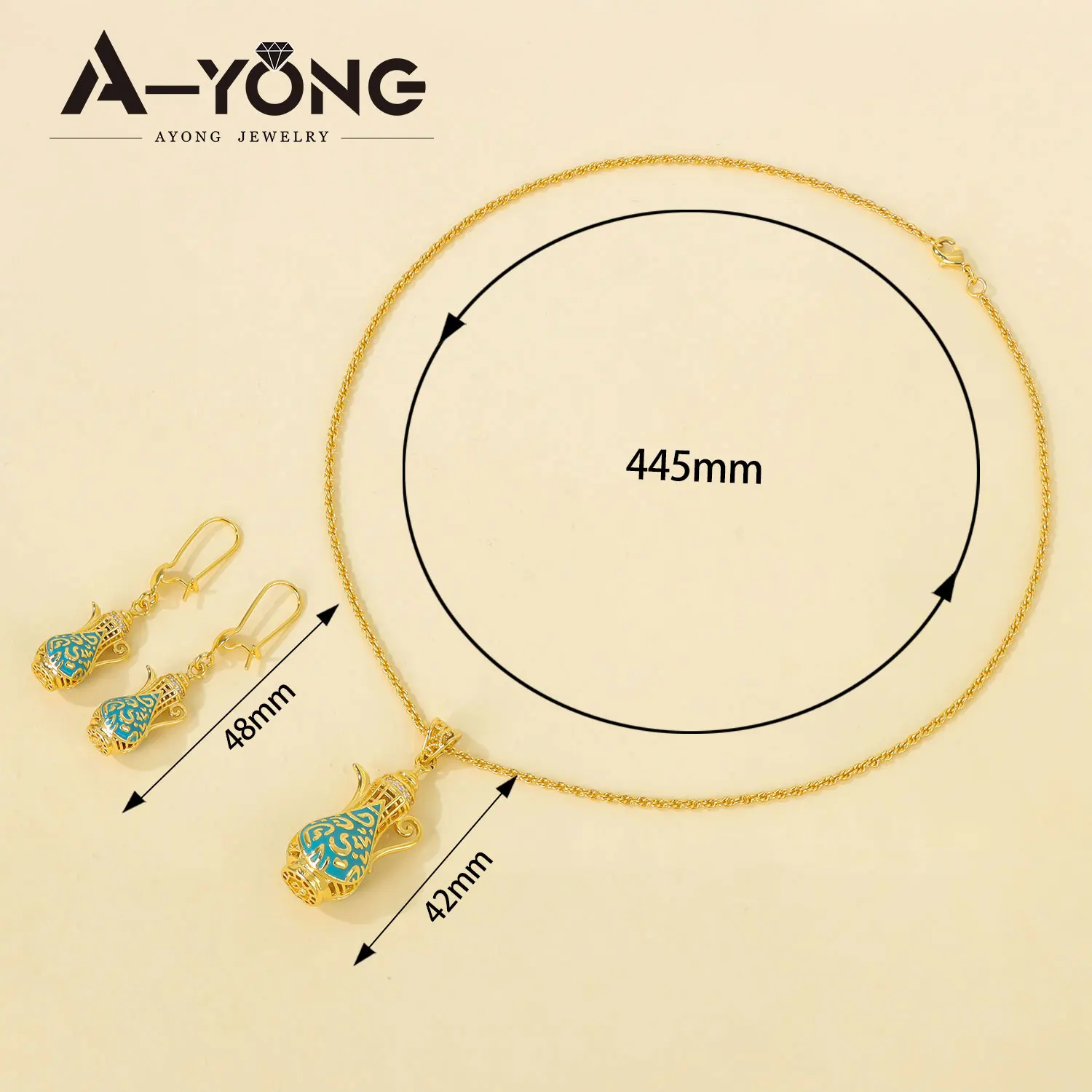 Arabisches Modeschmuck-Set 21k Vergoldet Äthiopische Exquisite Teekanne Halskette Ohrringe Dubai Damen Eid Event Party Schmuck – Detail 3