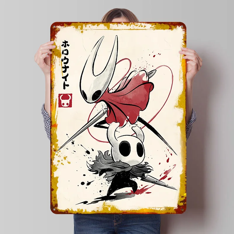 Hollow Knight Characters Ink Art Tinplate Poster Custom Wall Art Vintage Metal Signs Retro Tin Plaque for House Decor Coffee Bar