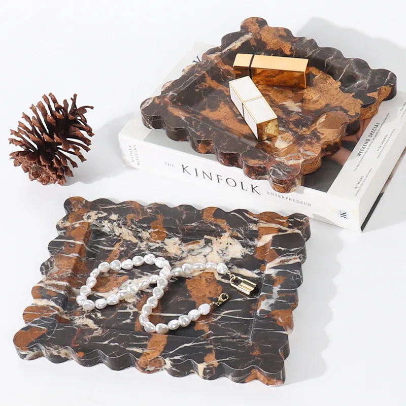 Modern light luxury marble rectangular tray, home hotel vanity bathroom countertop jewelry necklace storage tray