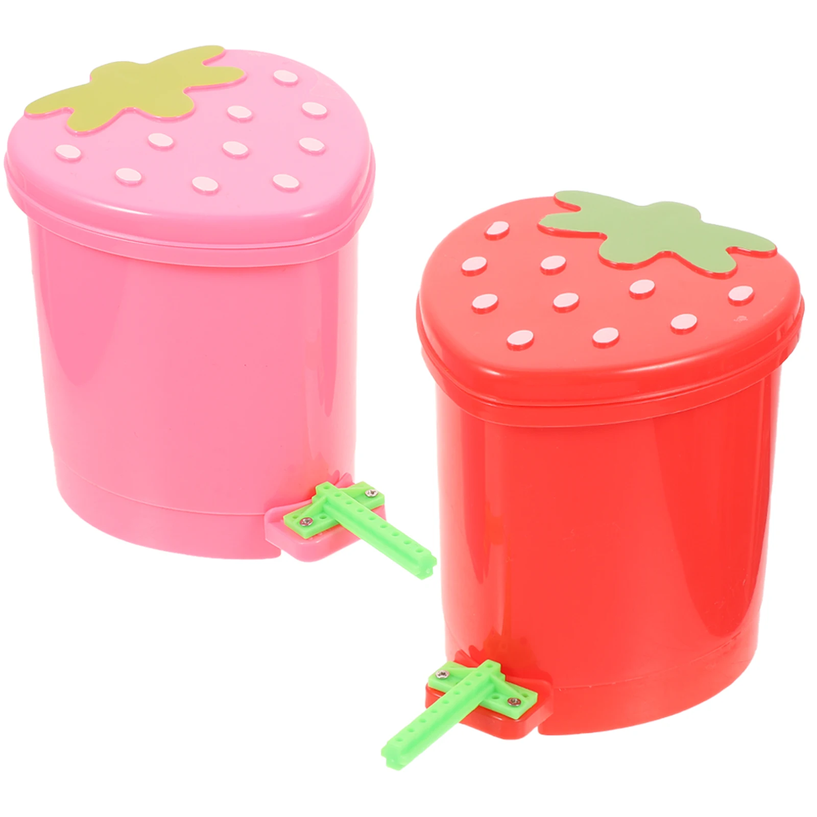 

2pcs Cute Strawberry Pink Desktop Garbage Can Kawaii Trash Bin With Lid Small Space-Saving Home Office Wastebasket