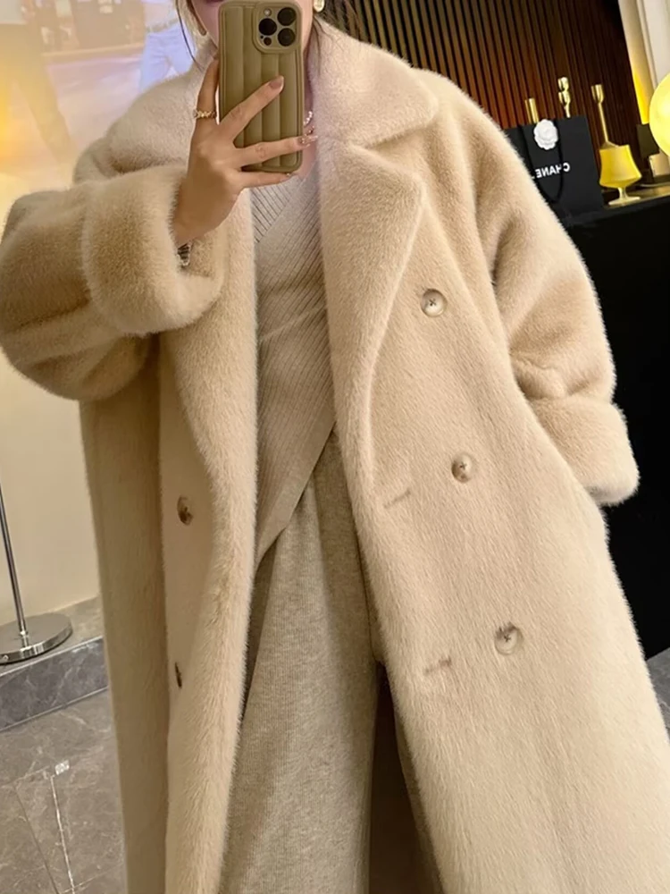 Autumn Winter Thick Long Imitation Jacket Coat Mink Fur Coat for Women Lapel Collar Plush Shearling Protection Faux Fur Jacket