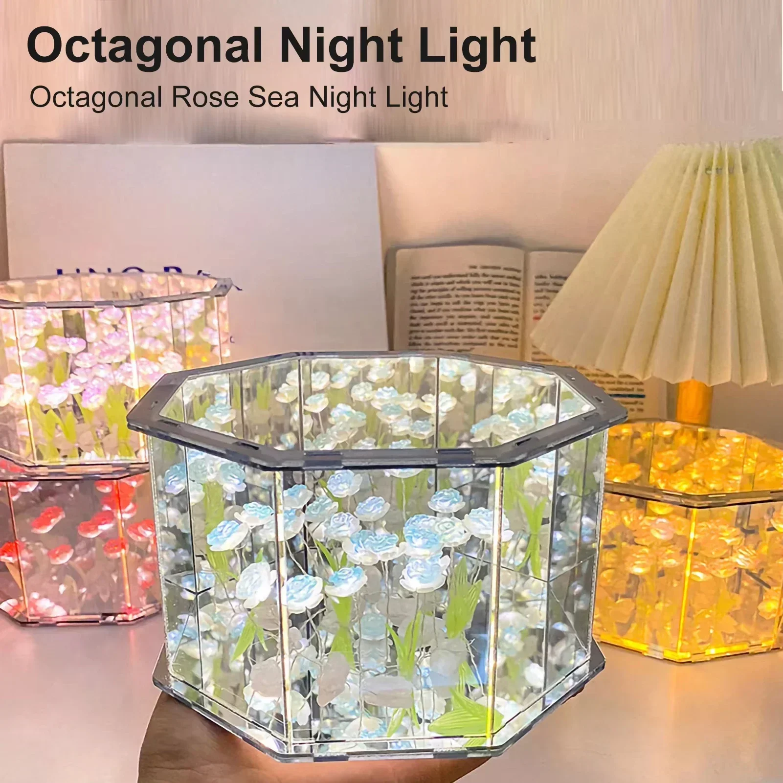 Luz nocturna de tulipán DIY, lámpara Led decorativa de noche con flores, cubo mágico, luz de mesa y espejo, decoración del hogar para regalos, regalo de Navidad