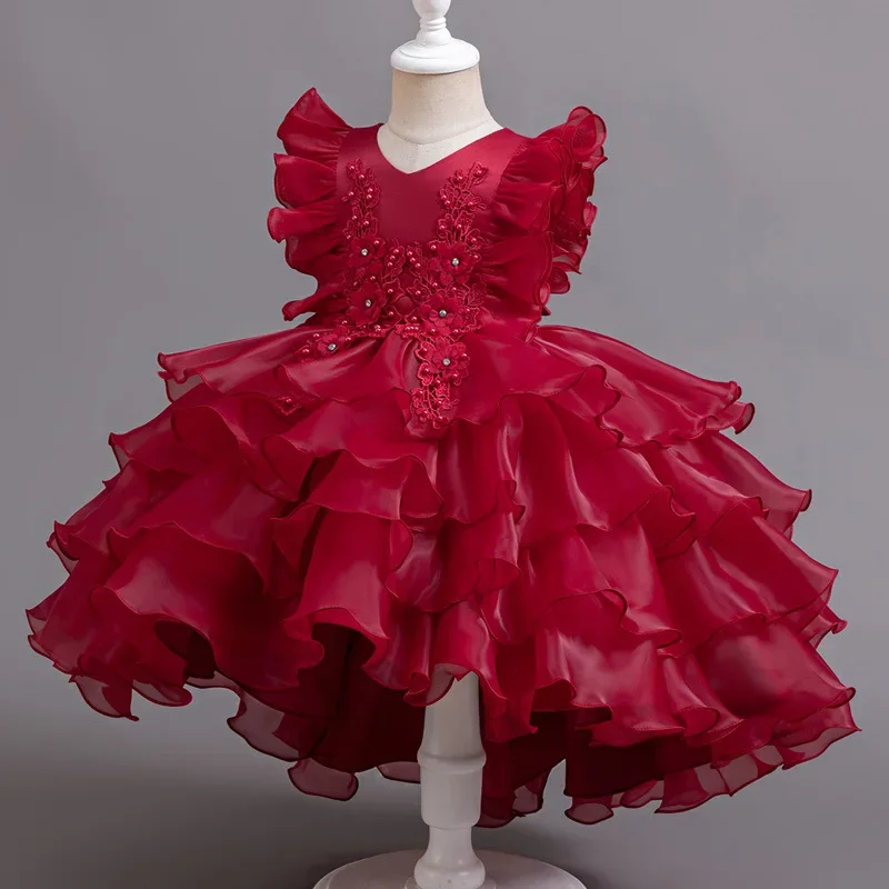 Mode Bloemenmeisje Jurken voor Bruiloften Kant Mesh Mouwloze Verjaardag Jurk Zomer Kinderen Meisjes Feestjurk 2-12 Jaar