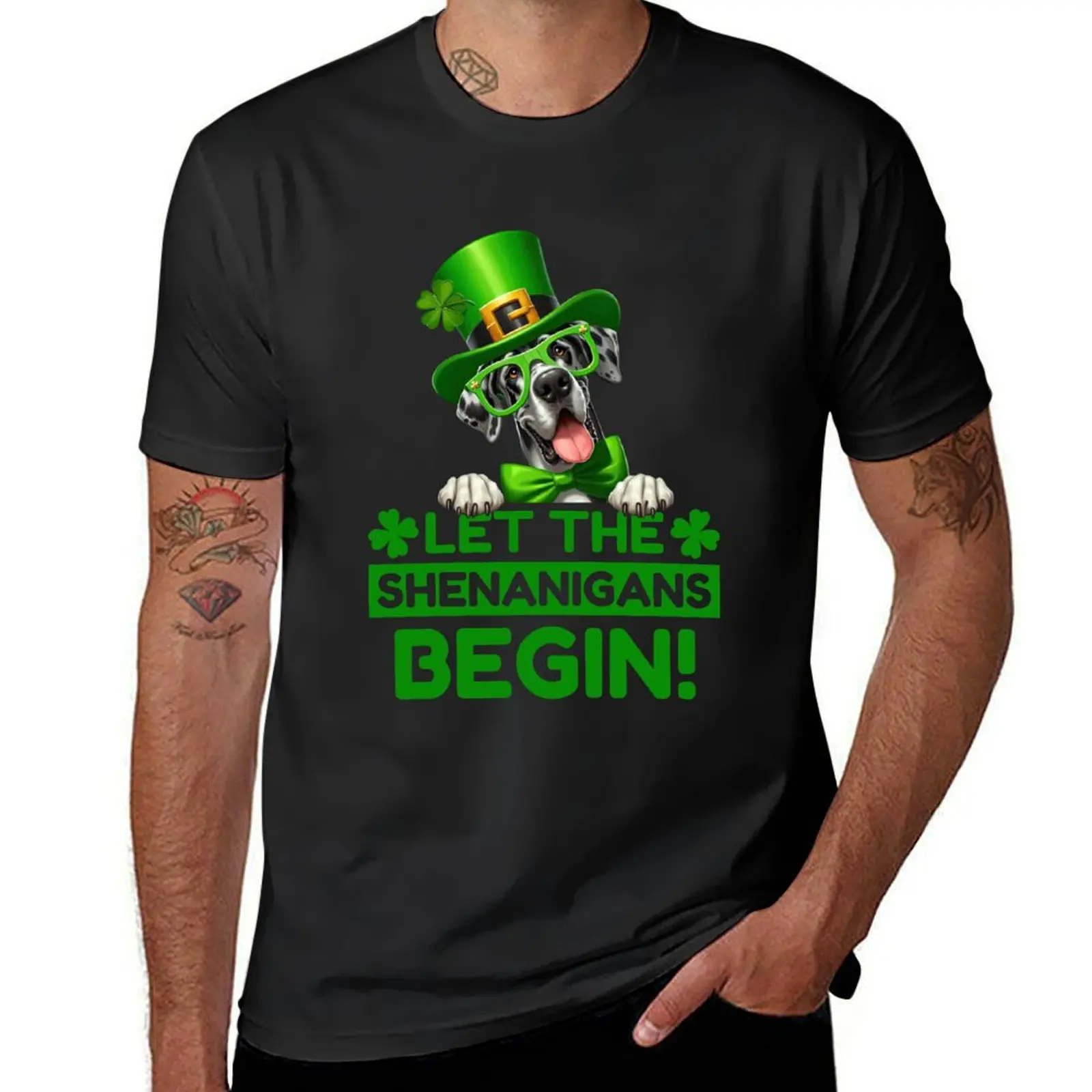 Let the Shenanigans Begin Great Dane T-Shirt vintage tops oversizeds Men's cotton t-shirt