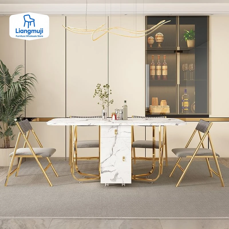 

Fashion Movable Folding Dining Table Furniture Multifunctional Rectangle Movable Dining Table and Folding Chairs furniture
