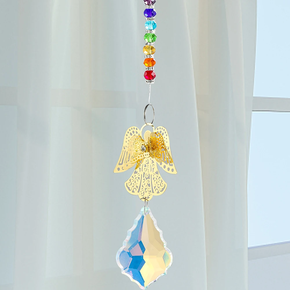 

Garden Collection Lighting Crystal Pendant Suncatcher 65mm Maple Leaf Crystal Colorful Beads Hanging Stainless Steel Angel Decor