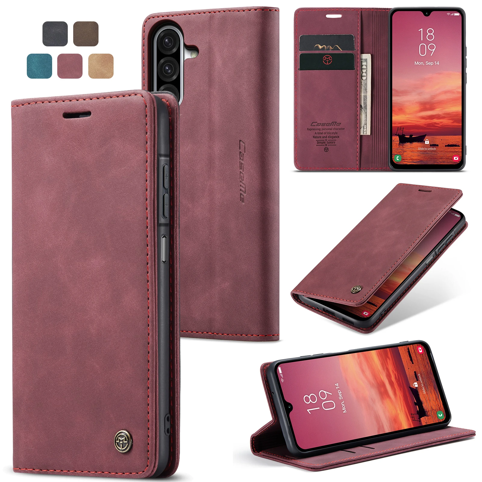 Luxuriöse Retro-Hülle für Samsung Galaxy A17 5G, mehrere Kartenfächer, Standfunktion, Handyhülle für Galaxy A16 5G A15 Leder-Geldbörse