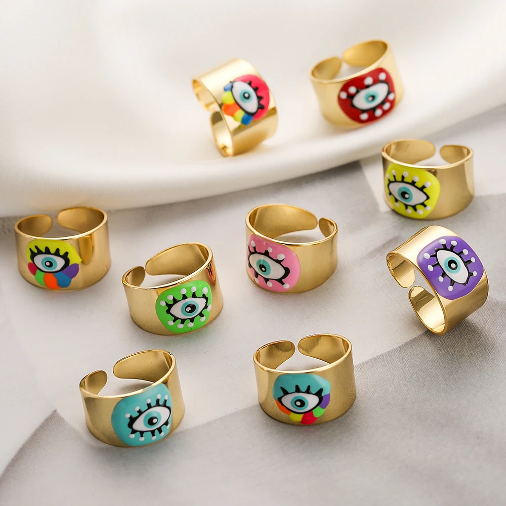 New Fashion Personality Lucky Eye Rings For Women Men Gold Color Bohemian Colorful Drip Oil Jewelry Gift Femme Bijoux