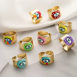 New Fashion Personality Lucky Eye Rings For Women Men Gold Color Bohemian Colorful Drip Oil Jewelry Gift Femme Bijoux