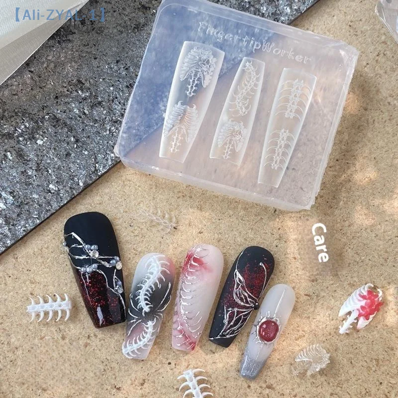 【ZYAL-1】1/2Pcs 3D Ribs Spine Bone Acrylic Mold DIY Doll Design Transparent Silicone Manicure Template Nail Accessories
