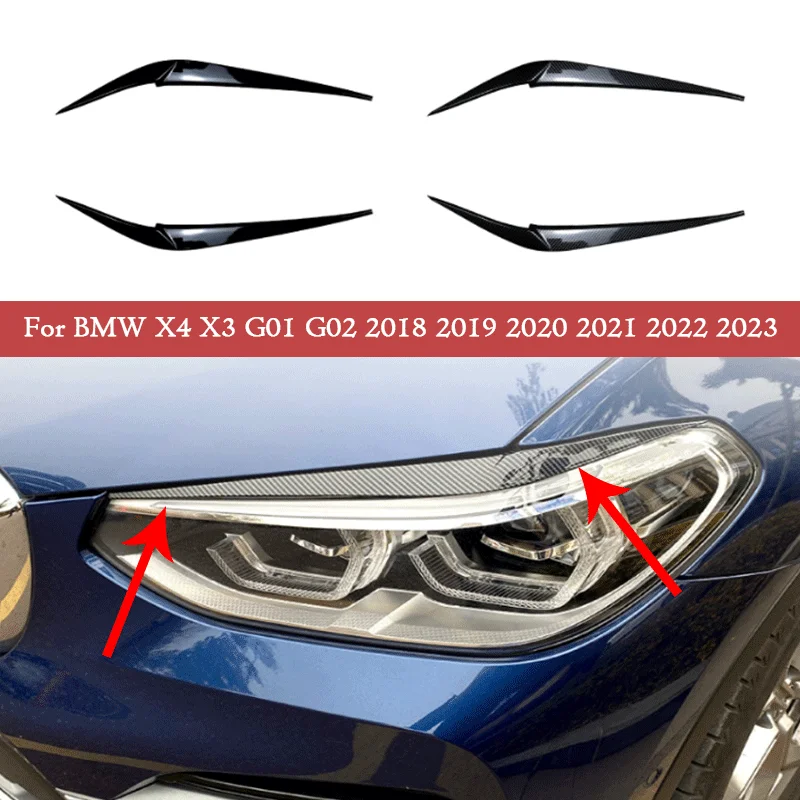 

For BMW X4 X3 G01 G02 2018 2019 2020 2021 2022 2023 2PCS Headlight Eyelids Eyebrows Car Accessories ABS