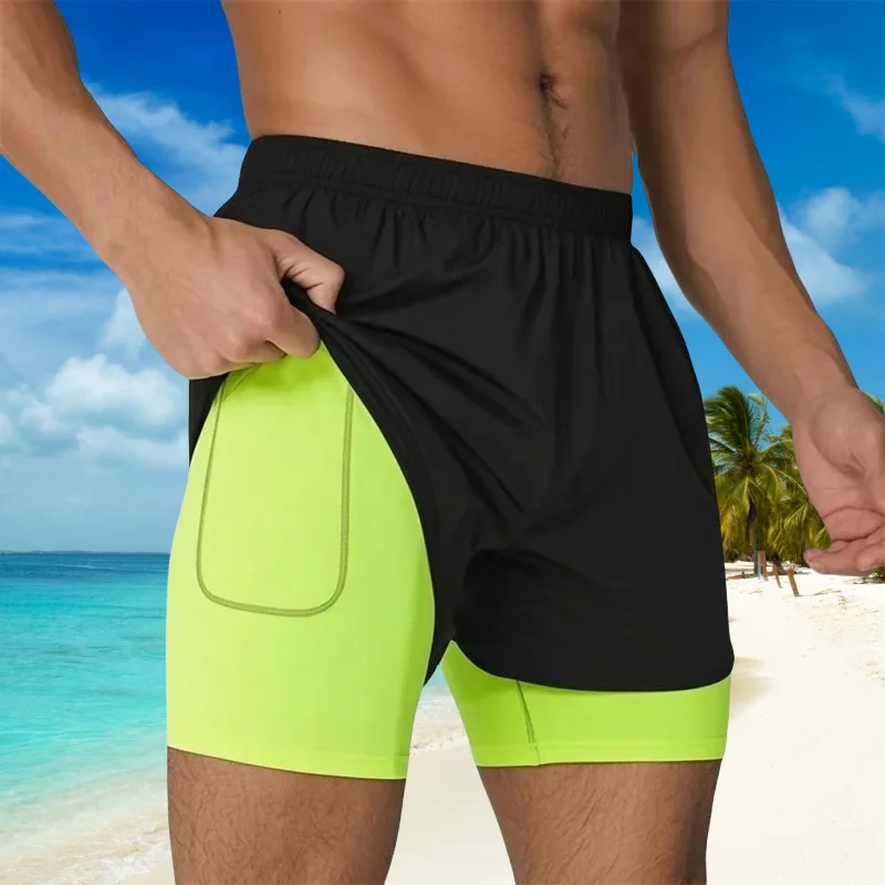 

2025Men's Running Shorts 2 In 1 Breathable sport pants Quick Dry Workout Training Fitness Jogging Shorts Summer Beach Men Shorts