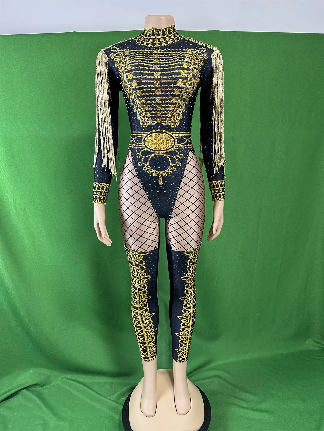 

Women Glitter Fringe Rhinestone Stretch Jumpsuits For Carnival Mardi Gras Body Suits Pole Dance Costume Drag Queen Outfits