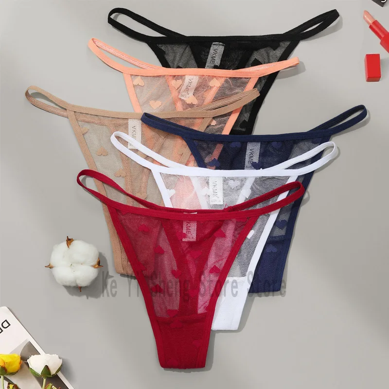 1PCS of women's thong, low-waist, transparent, sexy heart-shaped, breathable and seamless underwear for women image 6