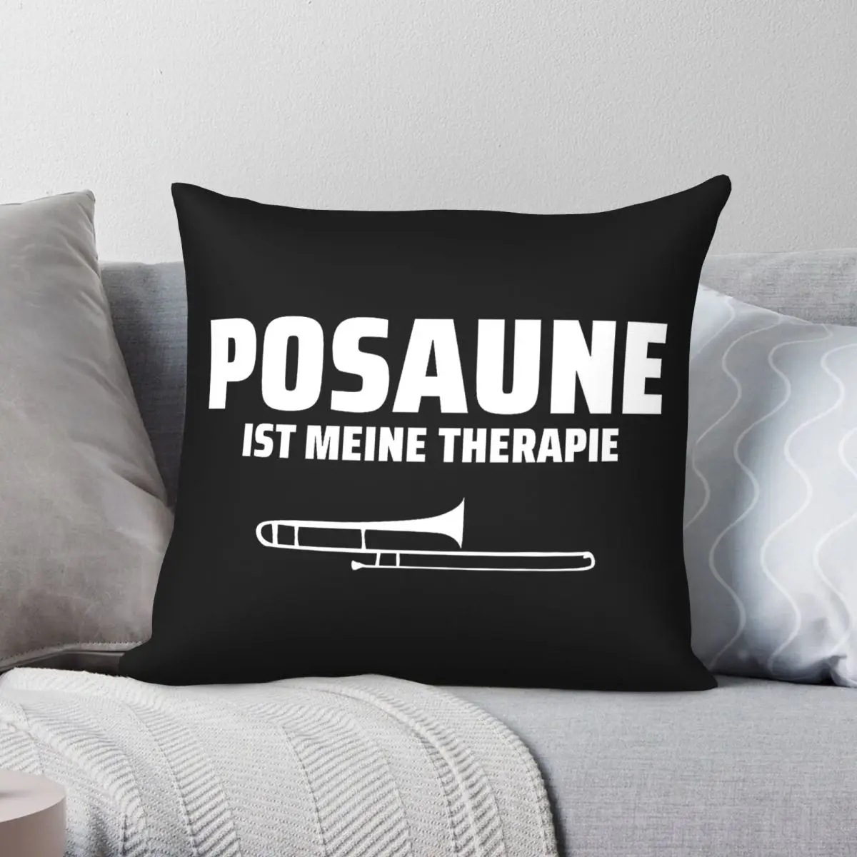 Posaune Ist Meine Therapie Square Pillowcase Polyester Linen Velvet Printed Zip Decorative Pillow Case Sofa Seater Cushion Cover