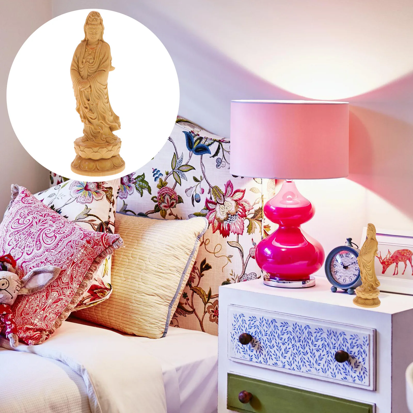 

Yin Statue Wood Carving Buddha Ornament for Home Decor Desktop Living Room Cabinet Office Table Decoration Exquisite Craft