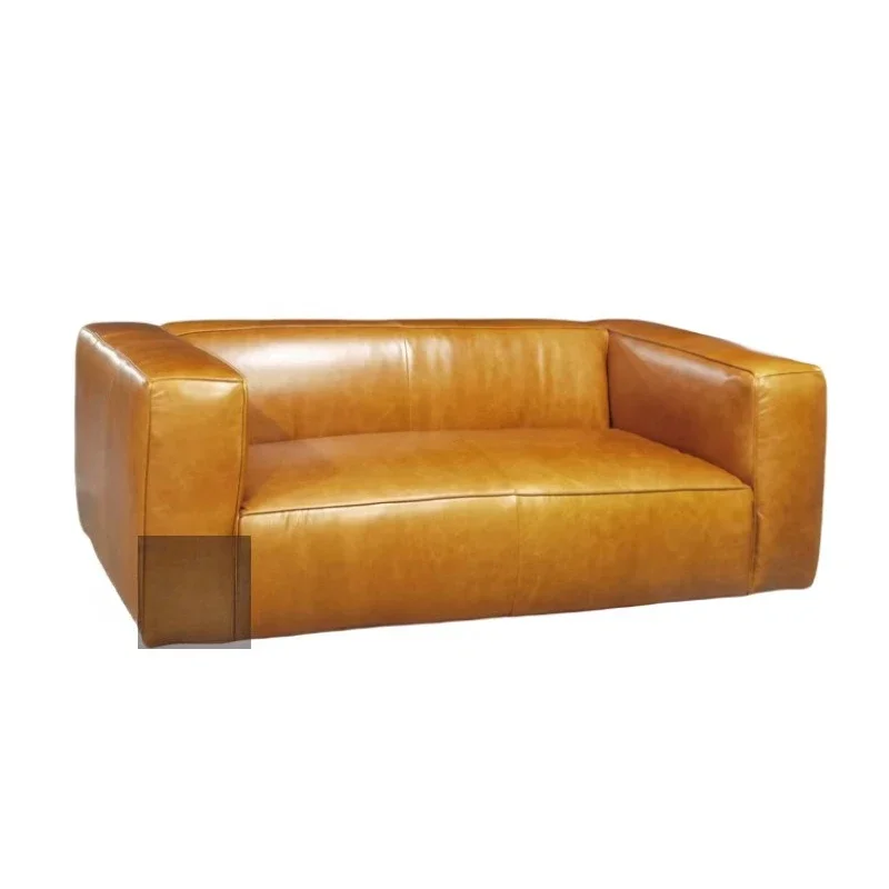 

Oil wax leather brown leather sofa first layer cowhide double seat