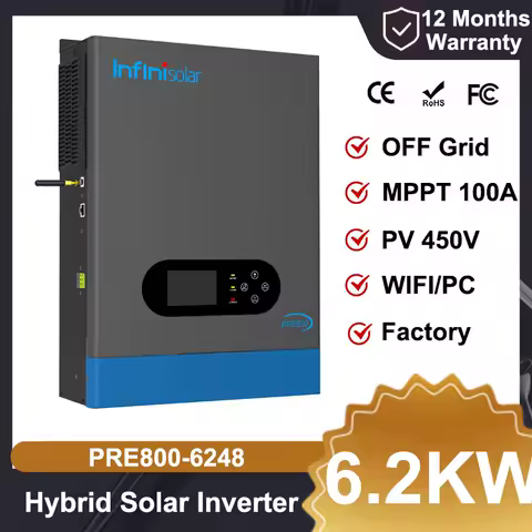 Infinisolar 6.2KW 48V MPPT Home Hybrid Solar Inverter PV 450V Dual output MPPT 100A Pure Sine Wave Off Grid Solar System WIFI