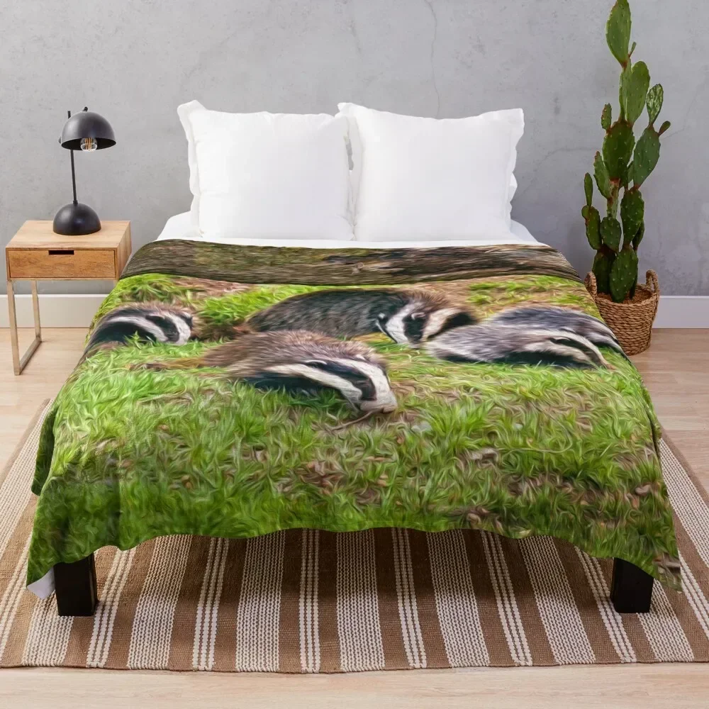 

Group of Badgers in nature Throw Blanket Soft Solid Color Blanket for Couch Bed