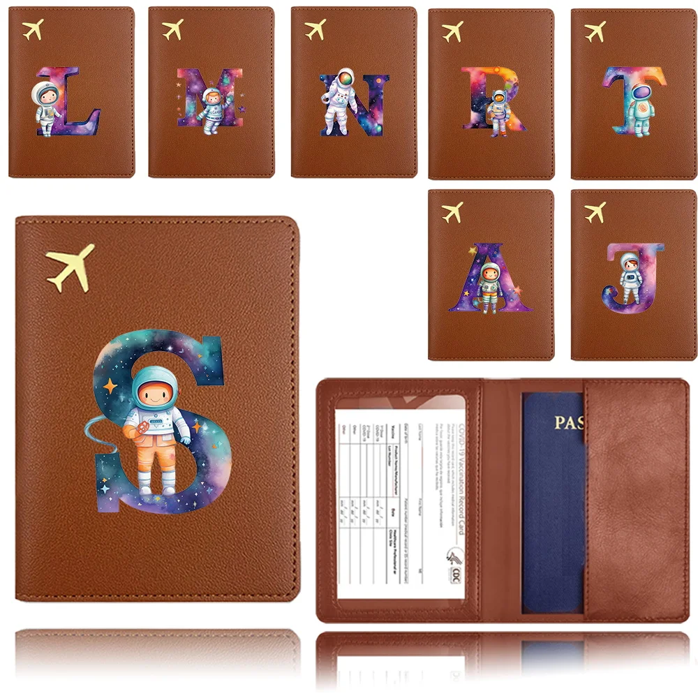 

Passport Cover Protector Business Passport Portable Passport Lid Container Waterproof Card Travel Case Astronaut Letter Pattern