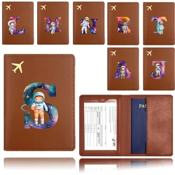 Protector de pasaporte de negocios, contenedor de tapa de pasaporte portátil, tarjeta impermeable, estuche de viaje, patrón de letras de astronauta