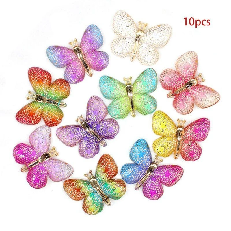 10Pcs Resin Gradient Colorful Butterflies Flatback Embellishments Hot Stamping Applique DIY Phonecase Sticker
