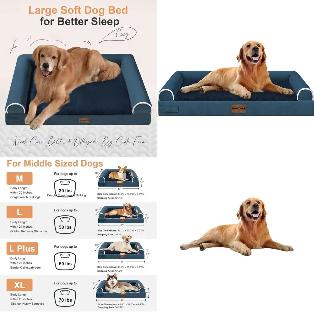 

Orthopedic Washable XL Dog Bed with Bolster, Memory Foam, Waterproof Cover, Removable Navy Blue